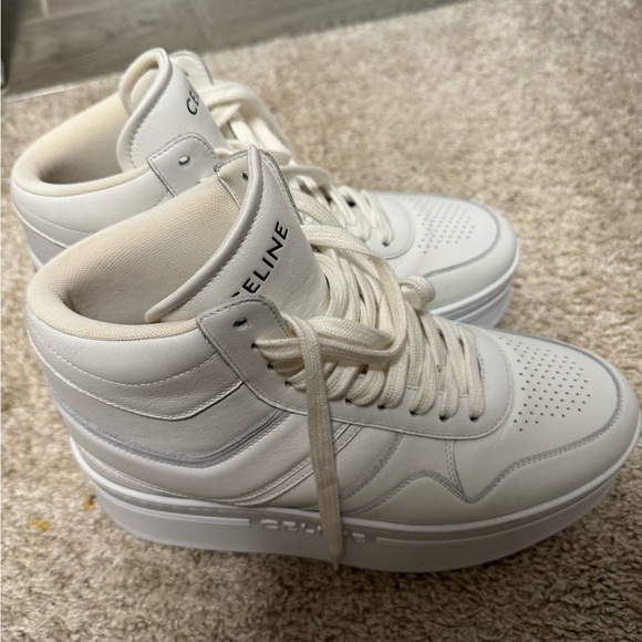 CELINE 990$ White Leather High Top Wedge Sneakers - Platform, Block - Picture 6 of 7